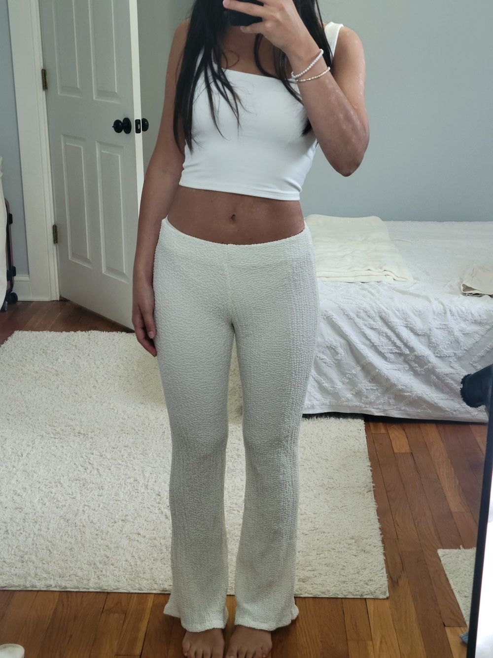 H&M Cream Textured Wide-Leg Knit Pants